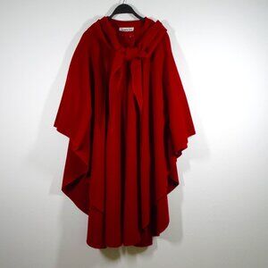 Vintage Herman Kay Wool Cape Cloak Women's Size L Red Made in USA Hood Pockets